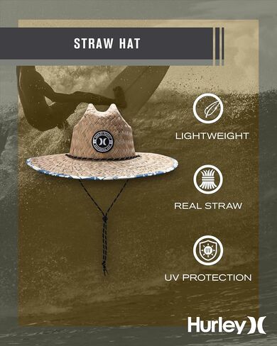 Hurley Men's Straw Hat - Adjustable Chin Strap Wide Brim Sun Hat for Sun Protection, Hiking, Fishing, and Beach in Saudi Arabia