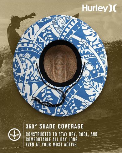 Hurley Men's Straw Hat - Adjustable Chin Strap Wide Brim Sun Hat for Sun Protection, Hiking, Fishing, and Beach in Saudi Arabia
