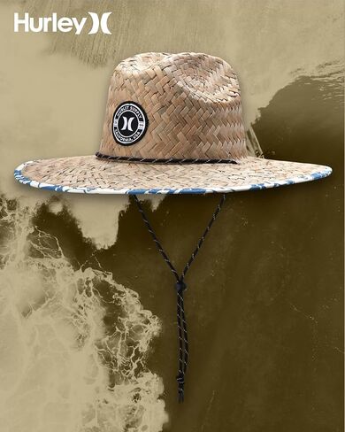 Hurley Men's Straw Hat - Adjustable Chin Strap Wide Brim Sun Hat for Sun Protection, Hiking, Fishing, and Beach in Saudi Arabia