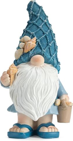 Garden Sea Gnome Statue Decoration Indoor Resin Beach Gnome Sculpture for Home Office Desktop Bathroom, Summer Pool Decoration Gifts (Carrying Bucket of Shells) in Kuwait