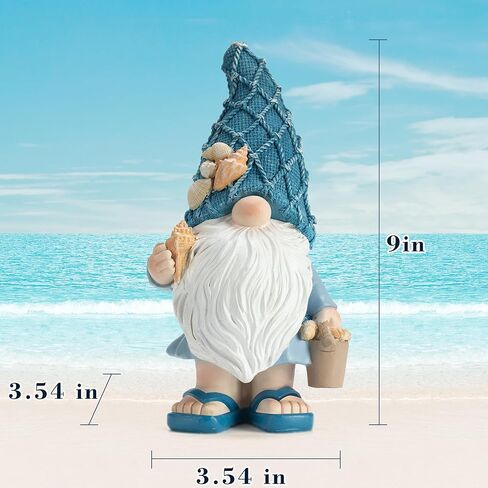 Garden Sea Gnome Statue Decoration Indoor Resin Beach Gnome Sculpture for Home Office Desktop Bathroom, Summer Pool Decoration Gifts (Carrying Bucket of Shells) in Kuwait