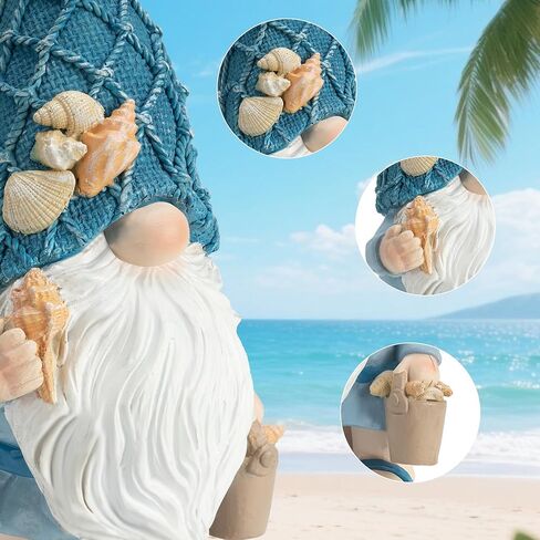 Garden Sea Gnome Statue Decoration Indoor Resin Beach Gnome Sculpture for Home Office Desktop Bathroom, Summer Pool Decoration Gifts (Carrying Bucket of Shells) in Kuwait