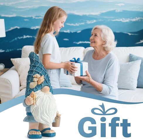 Garden Sea Gnome Statue Decoration Indoor Resin Beach Gnome Sculpture for Home Office Desktop Bathroom, Summer Pool Decoration Gifts (Carrying Bucket of Shells) in Kuwait