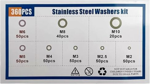 360pcs/Box M2 M2.5 M3 M4 M5 M6 M10 304 مجموعة غسالة من الفولاذ المقاوم للصدأ ضبط مجموعة أدوات تشويش حشية شيم in Saudi Arabia