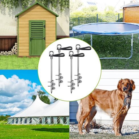 Fully Welded Ground Trampoline Anchors, 30'' Spiral Mobile Home Anchors, 6pcs Earth Anchor Heavy Duty Shed Anchor Kit with Straps for Securing Swing Sets, Animals, Trees, Tents, Shed, Carport in Kuwait