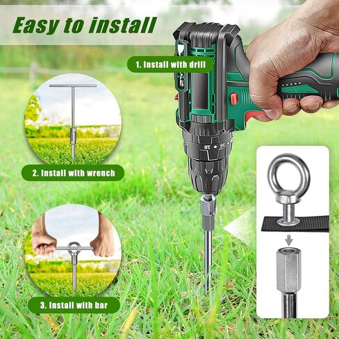 Fully Welded Ground Trampoline Anchors, 30'' Spiral Mobile Home Anchors, 6pcs Earth Anchor Heavy Duty Shed Anchor Kit with Straps for Securing Swing Sets, Animals, Trees, Tents, Shed, Carport in Kuwait