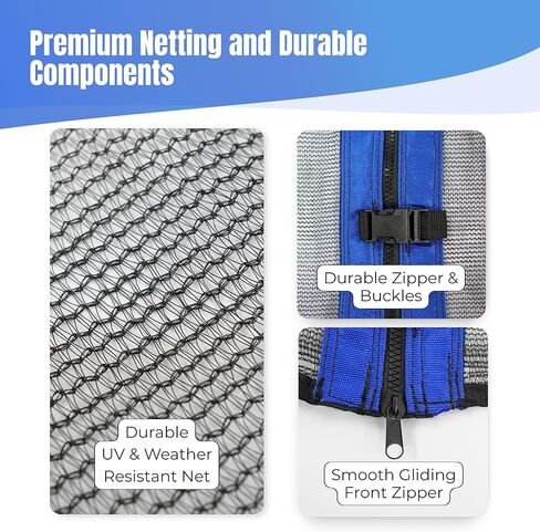 Trampoline Net Replacement 12FT 14FT 15FT with 6 Pole Caps (1 Inch) & 4 Strings - NO Poles - Breathable UV Weather Resistant Safety Enclosure - Fits Outdoor Round in Saudi Arabia