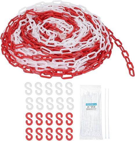 MECCANIXITY Plastic Chain 200 FT/61 M, Safety Chain Orange Plastic Chain Link Barrier with Zip Ties and S-Hooks for Crowd Control Queue Line Fence Decoration in Saudi Arabia