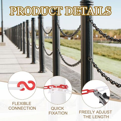 MECCANIXITY Plastic Chain 200 FT/61 M, Safety Chain Orange Plastic Chain Link Barrier with Zip Ties and S-Hooks for Crowd Control Queue Line Fence Decoration in Saudi Arabia