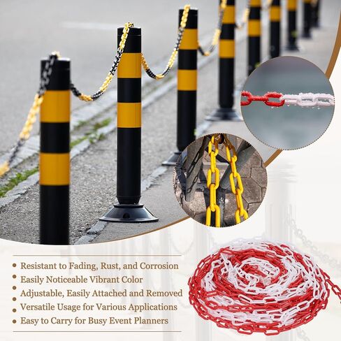 MECCANIXITY Plastic Chain 200 FT/61 M, Safety Chain Orange Plastic Chain Link Barrier with Zip Ties and S-Hooks for Crowd Control Queue Line Fence Decoration in Saudi Arabia
