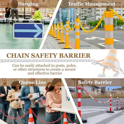 MECCANIXITY Plastic Chain 200 FT/61 M, Safety Chain Orange Plastic Chain Link Barrier with Zip Ties and S-Hooks for Crowd Control Queue Line Fence Decoration in Saudi Arabia