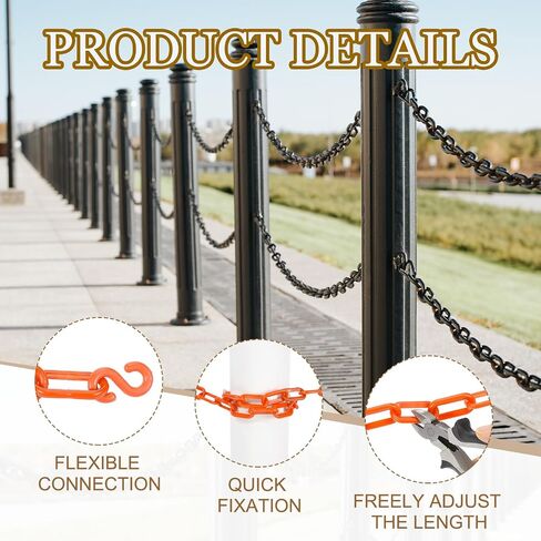 MECCANIXITY Plastic Chain 200 FT/61 M, Safety Chain Orange Plastic Chain Link Barrier with Zip Ties and S-Hooks for Crowd Control Queue Line Fence Decoration in Saudi Arabia