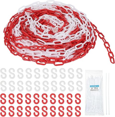 MECCANIXITY Plastic Chain 200 FT/61 M, Safety Chain Orange Plastic Chain Link Barrier with Zip Ties and S-Hooks for Crowd Control Queue Line Fence Decoration in Saudi Arabia