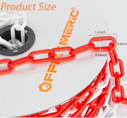 100-Feet Plastic Chain Links, 1.4-Inch Link, UV-Resistant Safety Barrier for Crowd Control, Queue Lines, Fences, Gates, Construction Sites, Lightweight & Weatherproof (White/Red) in Kuwait
