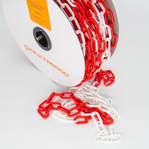 100-Feet Plastic Chain Links, 1.4-Inch Link, UV-Resistant Safety Barrier for Crowd Control, Queue Lines, Fences, Gates, Construction Sites, Lightweight & Weatherproof (White/Red) in Kuwait