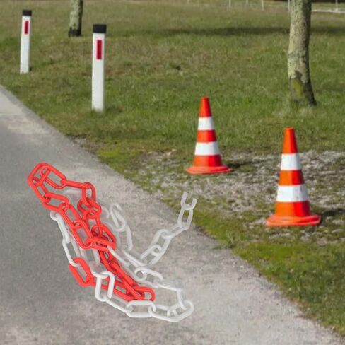 100-Feet Plastic Chain Links, 1.4-Inch Link, UV-Resistant Safety Barrier for Crowd Control, Queue Lines, Fences, Gates, Construction Sites, Lightweight & Weatherproof (White/Red) in Kuwait