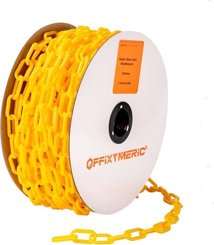 100-Feet Plastic Chain Links, 1.4-Inch Link, UV-Resistant Safety Barrier for Crowd Control, Queue Lines, Fences, Gates, Construction Sites, Lightweight & Weatherproof (White/Red) in Kuwait