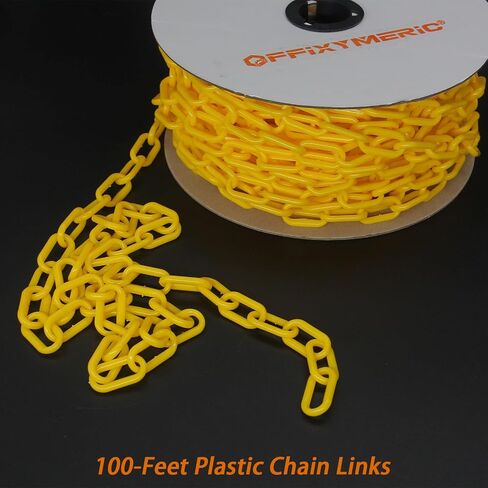100-Feet Plastic Chain Links, 1.4-Inch Link, UV-Resistant Safety Barrier for Crowd Control, Queue Lines, Fences, Gates, Construction Sites, Lightweight & Weatherproof (White/Red) in Kuwait