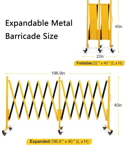 Expandable Metal Barricade with Wheels, 11.5 Feet Long Folding Security Gate, Retractable Metal Barrier for Construction Site Elevator Traffic Control Garage in Saudi Arabia