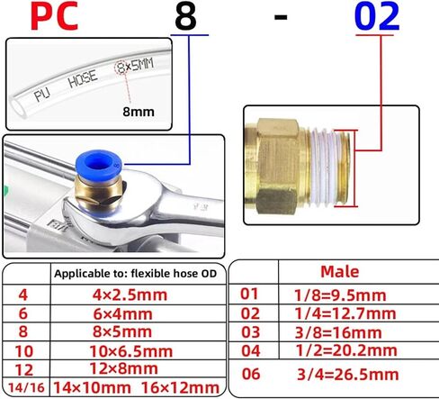 1PCS موصل خرطوم الهواء الهوائي PC/PCF/PL/SL/PB 4 6 8 10 12 مم من الإناث 1/8 "1/4 3/8 1/2 خط أنابيب النحاس الموصلات السريعة (12-04 (12mm-1l2) ، PB) in Saudi Arabia