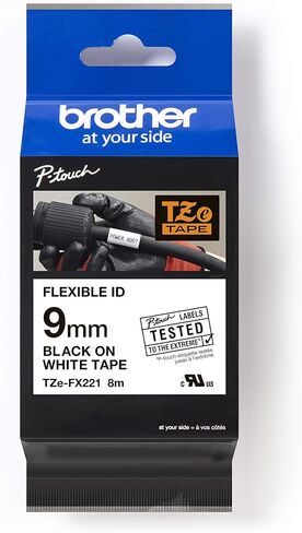 Brother Genuine TZEFX221 9mm (0.35in) Black Print on White P-Touch Flexible ID Laminated Label Tape in Saudi Arabia