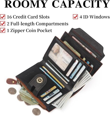 Wallet Women,RFID Blocking Leather Womens Wallet Bifold Compact Card Holder Small Wallet for Women with Removable ID Window Darkbrown in Saudi Arabia