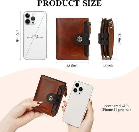 Wallet Women,RFID Blocking Leather Womens Wallet Bifold Compact Card Holder Small Wallet for Women with Removable ID Window Darkbrown in Saudi Arabia