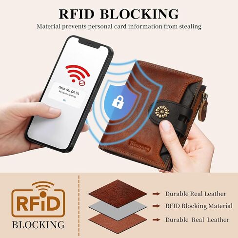 Wallet Women,RFID Blocking Leather Womens Wallet Bifold Compact Card Holder Small Wallet for Women with Removable ID Window Darkbrown in Saudi Arabia