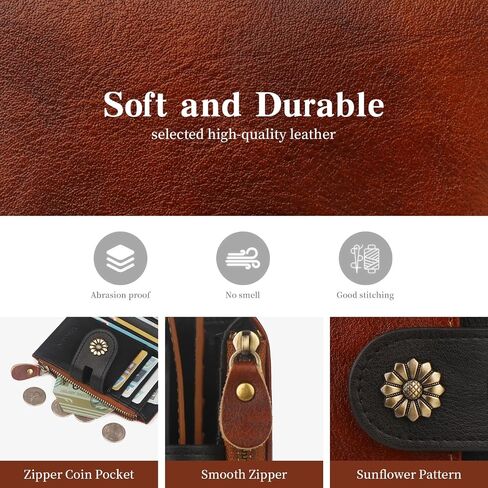 Wallet Women,RFID Blocking Leather Womens Wallet Bifold Compact Card Holder Small Wallet for Women with Removable ID Window Darkbrown in Saudi Arabia