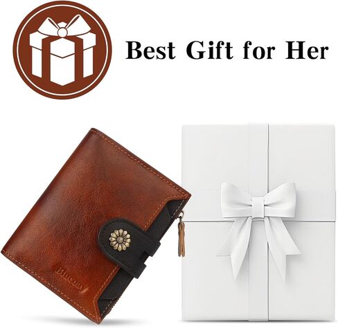 Wallet Women,RFID Blocking Leather Womens Wallet Bifold Compact Card Holder Small Wallet for Women with Removable ID Window Darkbrown in Saudi Arabia