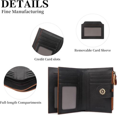 Wallet Women,RFID Blocking Leather Womens Wallet Bifold Compact Card Holder Small Wallet for Women with Removable ID Window Darkbrown in Saudi Arabia