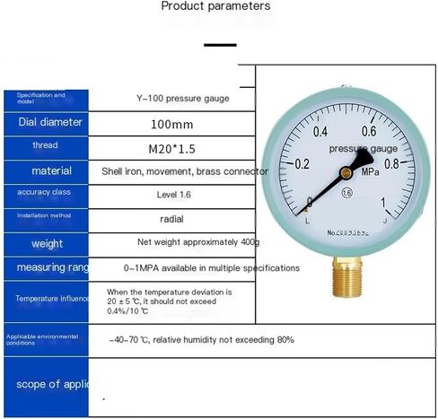 Y-100 Pressure Gauge Radial Vacuum Pressure Gauge Pointer Water Pressure Gauge Oil Pressure Gauge air Pressure Gauge 0-1MPA(0-0.4MPa) in Saudi Arabia