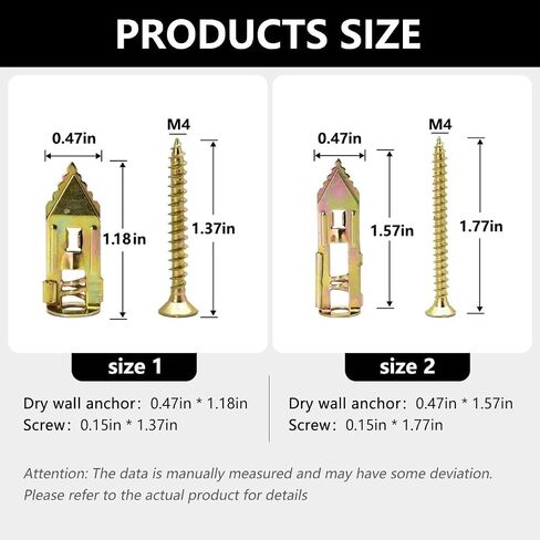 50 Pack Metal Drywall Anchors and Screws Kit – Self-Drilling Wall Anchors for Drywall – Heavy Duty Metal Expansion Bolts – No Pre-Drill Installation – Holds up to 50 lbs in Saudi Arabia
