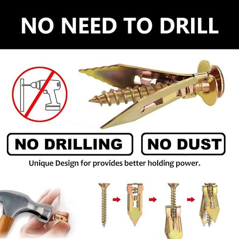 50 Pack Metal Drywall Anchors and Screws Kit – Self-Drilling Wall Anchors for Drywall – Heavy Duty Metal Expansion Bolts – No Pre-Drill Installation – Holds up to 50 lbs in Saudi Arabia