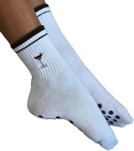 Non-Slip Pilates Socks with Grips for Women | Cute Grip Socks for Yoga Ballet Barefoot Workout | Design Anti Skid Athletic Socks | Set of 1 | Size 5-9 US Womens | Espresso Martini Crew Fit in Saudi Arabia