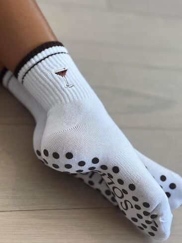 Non-Slip Pilates Socks with Grips for Women | Cute Grip Socks for Yoga Ballet Barefoot Workout | Design Anti Skid Athletic Socks | Set of 1 | Size 5-9 US Womens | Espresso Martini Crew Fit in Saudi Arabia