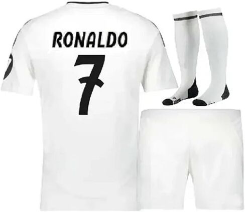 Madrid White Home Soccer Kids Set Jersey + Shorts + Socks Kit Size Large (10-11 Years Old) for Youth in Saudi Arabia