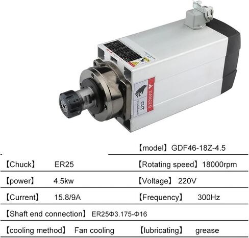 Air-Cooled Square Spindle Motor 4.5kW ER25 220V 4 Ceramic Ball Bearings(4.5kw ER25 380V) in Saudi Arabia