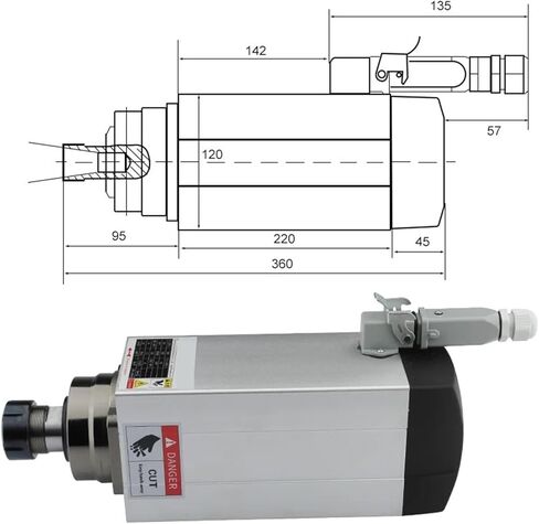 CNC Square air-Cooled Spindle Motor 6kW ER32 300Hz 4 Bearings(6.0kw ER32 220V) in Saudi Arabia