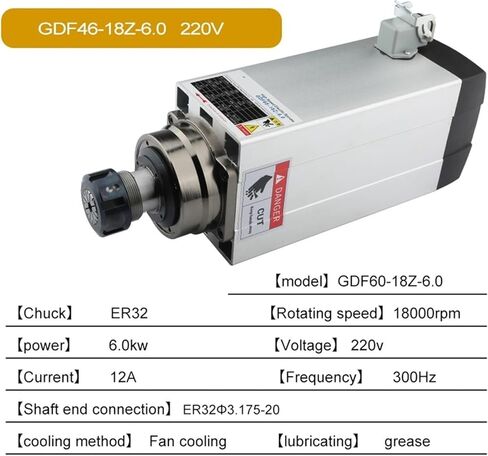 CNC Square air-Cooled Spindle Motor 6kW ER32 300Hz 4 Bearings(6.0kw ER32 220V) in Saudi Arabia