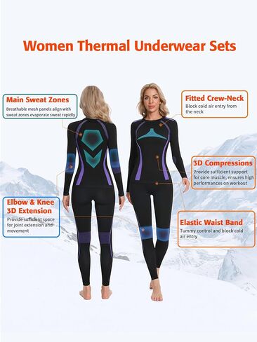 ATTRACO Thermal Underwear Set Womens Long Johns Seamless Warm Base Layer Top Bottom for Cold Weather in Saudi Arabia