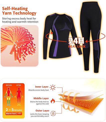 ATTRACO Thermal Underwear Set Womens Long Johns Seamless Warm Base Layer Top Bottom for Cold Weather in Saudi Arabia