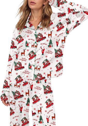Sheshow Satin Pajamas for Women مجموعة طويلة الأكمام زر أسفل الحيوانات طباعة PJS مجموعات 2 قطعة صالة ملابس النوم XS-XXL in Kuwait