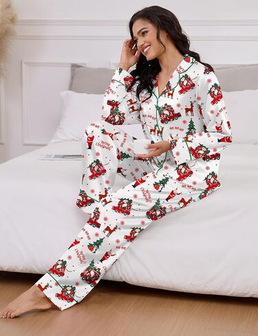 Sheshow Satin Pajamas for Women مجموعة طويلة الأكمام زر أسفل الحيوانات طباعة PJS مجموعات 2 قطعة صالة ملابس النوم XS-XXL in Kuwait