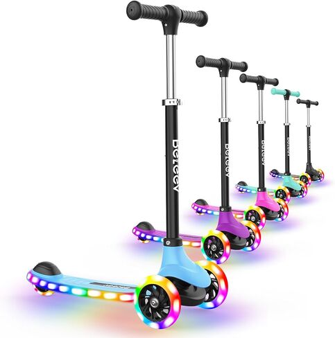 BELEEV A6 Kids Scooter مع عجلات LED LED Light-Up و Deck ، 3 عجلات من الركلات للأطفال الصغار الفتاة الذين تتراوح أعمارهم بين 3-8 ، 4 مقود قابل للتعديل ، هزيل إلى توجيه ، غير قاطع ، سكوتر لايتوي الخفيف للأطفال in Kuwait