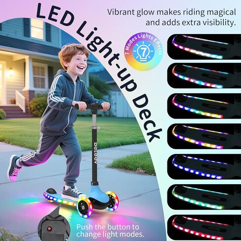 BELEEV A6 Kids Scooter مع عجلات LED LED Light-Up و Deck ، 3 عجلات من الركلات للأطفال الصغار الفتاة الذين تتراوح أعمارهم بين 3-8 ، 4 مقود قابل للتعديل ، هزيل إلى توجيه ، غير قاطع ، سكوتر لايتوي الخفيف للأطفال in Kuwait