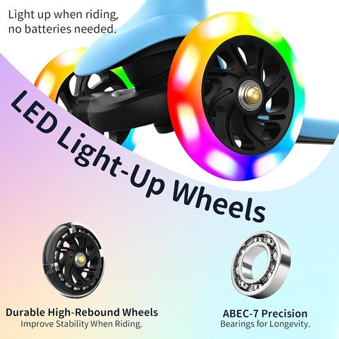 BELEEV A6 Kids Scooter مع عجلات LED LED Light-Up و Deck ، 3 عجلات من الركلات للأطفال الصغار الفتاة الذين تتراوح أعمارهم بين 3-8 ، 4 مقود قابل للتعديل ، هزيل إلى توجيه ، غير قاطع ، سكوتر لايتوي الخفيف للأطفال in Kuwait