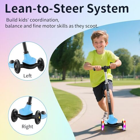 BELEEV A6 Kids Scooter مع عجلات LED LED Light-Up و Deck ، 3 عجلات من الركلات للأطفال الصغار الفتاة الذين تتراوح أعمارهم بين 3-8 ، 4 مقود قابل للتعديل ، هزيل إلى توجيه ، غير قاطع ، سكوتر لايتوي الخفيف للأطفال in Kuwait