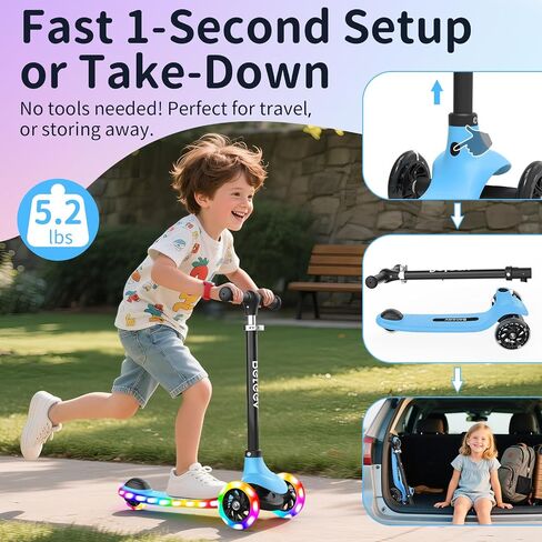 BELEEV A6 Kids Scooter مع عجلات LED LED Light-Up و Deck ، 3 عجلات من الركلات للأطفال الصغار الفتاة الذين تتراوح أعمارهم بين 3-8 ، 4 مقود قابل للتعديل ، هزيل إلى توجيه ، غير قاطع ، سكوتر لايتوي الخفيف للأطفال in Kuwait
