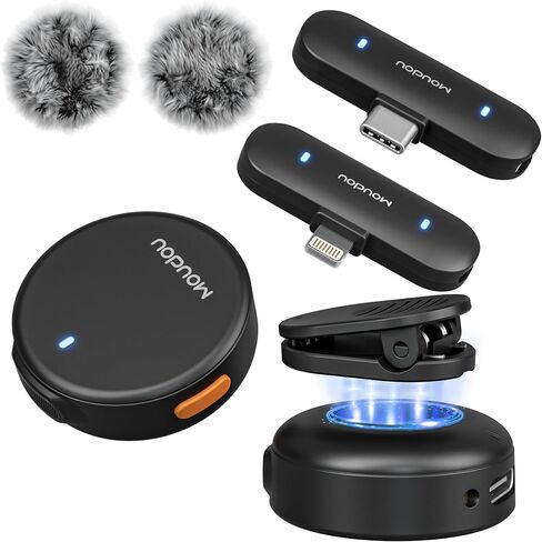 Wireless Lavalier Microphone Mini Mic for iPhone 15 16 Android Phone with Noise Reduction Cancellation 100ft Range Lapel Clip Mics for Recording Vlog YouTube TikTok Video (USB-C&Lightning, Black) in Kuwait